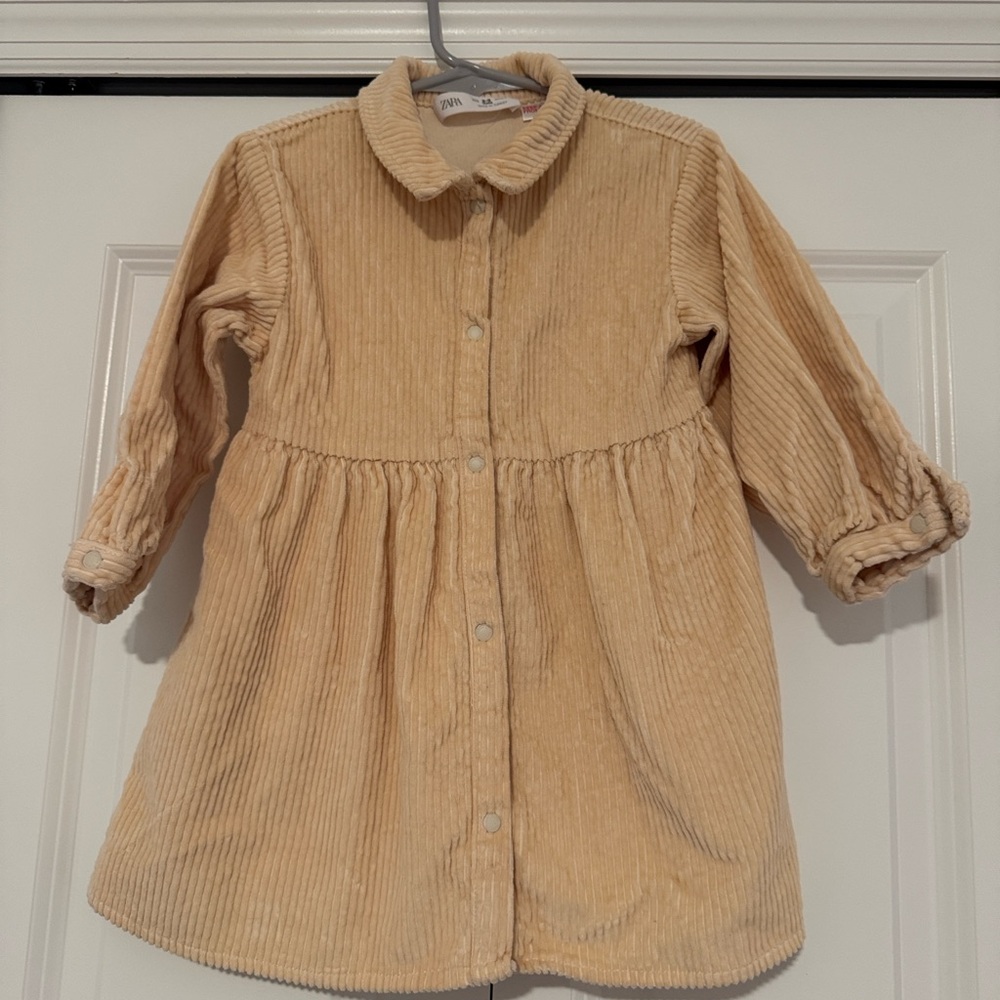 Zara: Beige Corduroy Button-Front Dress